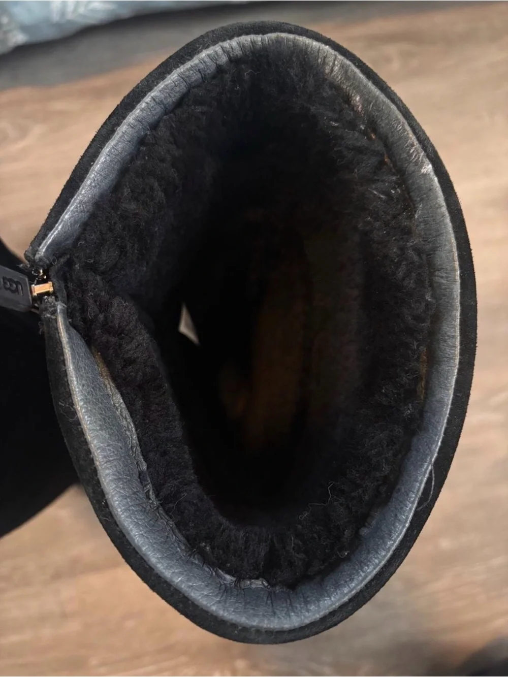 UGG Australia black suede tall zip up boots